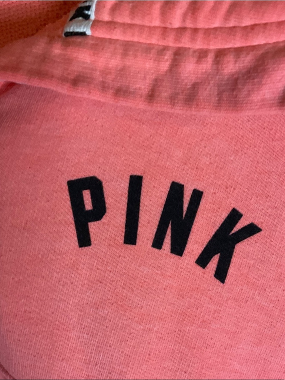 PINK Victoria's Secret Coral Half-Zip Pullover with White & Black Sleeve Stripes - Picture 3 of 6